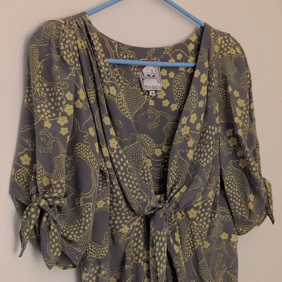 Anthropologie Yoana Baraschi Binoux Doux Silk Tie Sleeve Vintage Pinup Dress S - Picture 4 of 6